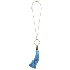 Turquoise Blue Spring Quatrefoil Tassel Necklace